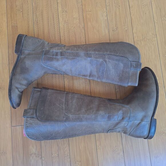 Frye Paige Tall Riding Boots Tan Distressed Leather Made in Mexico women's sz 6 - Picture 7 of 15
